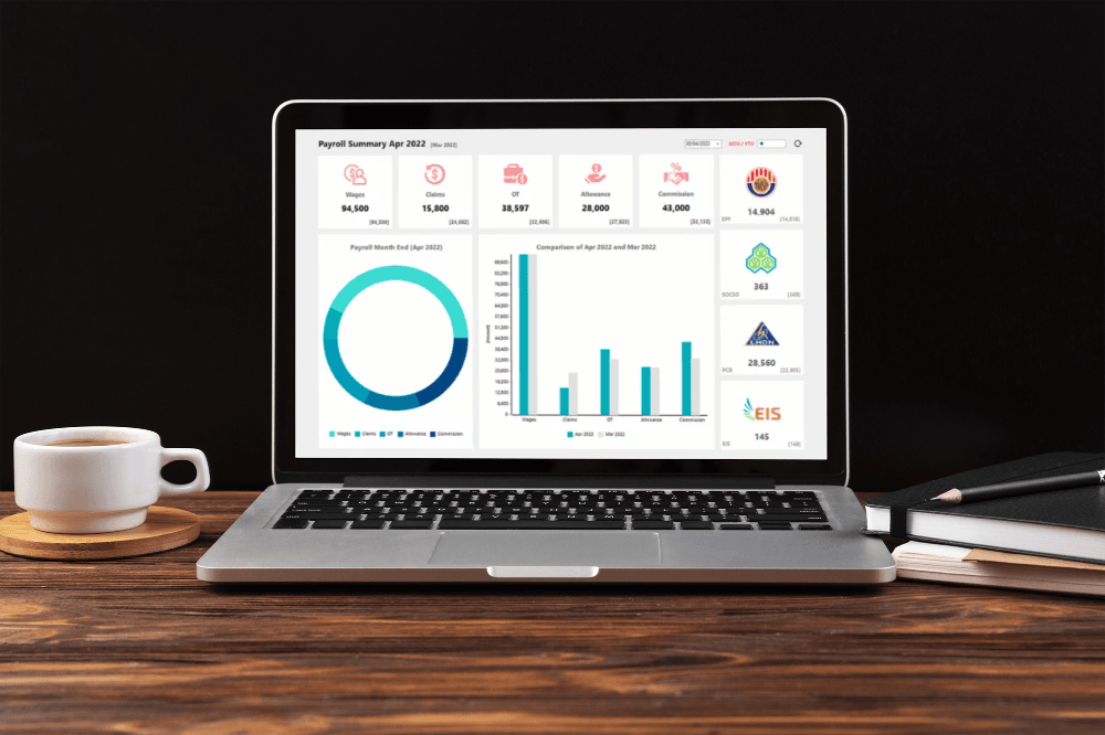 Front view of desk concept mock-up e-leave online leave application software banner